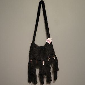 Elegant Black Fringe Shoulder Bag
